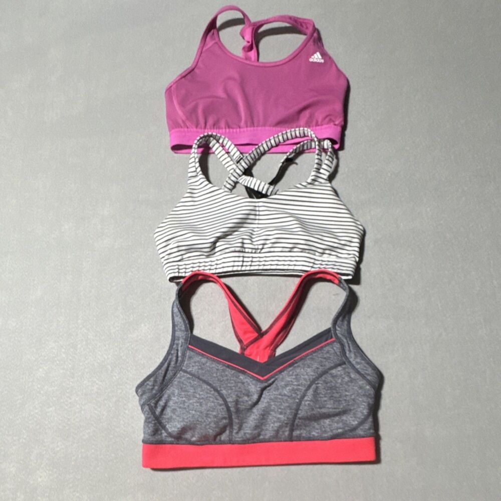 Zella adidas Sports Bras M Gray Pink Wireless Logo Pullover Racerback